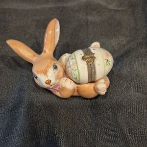 Studio Usa Ceramic Bunny with Limoge Like Floral Egg Trinket Box